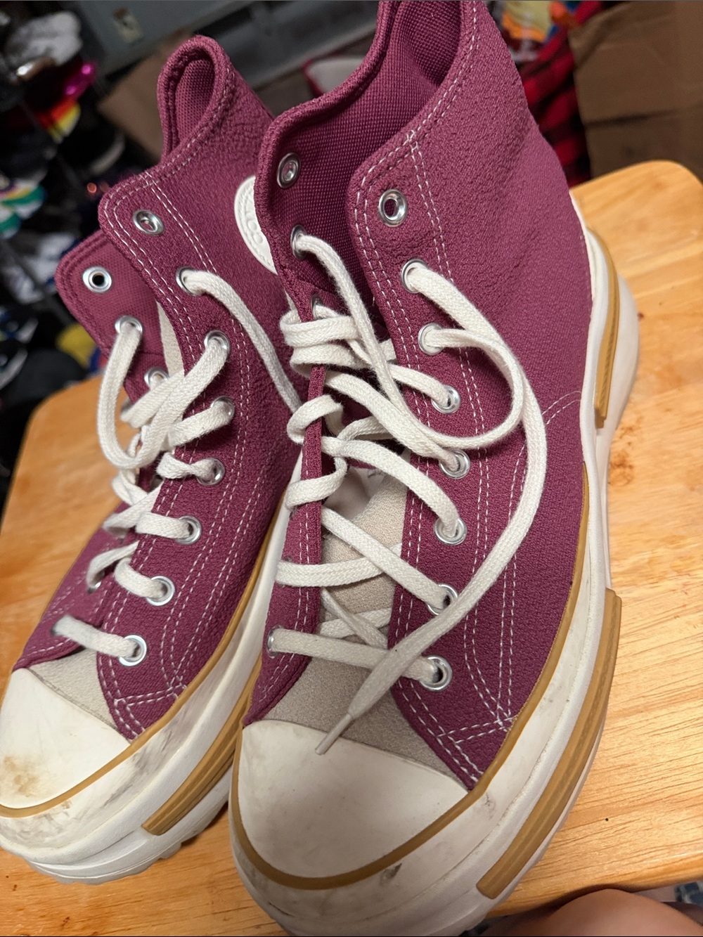 Women's High-Top Canvas Sneakers in Maroon with Platform Sole